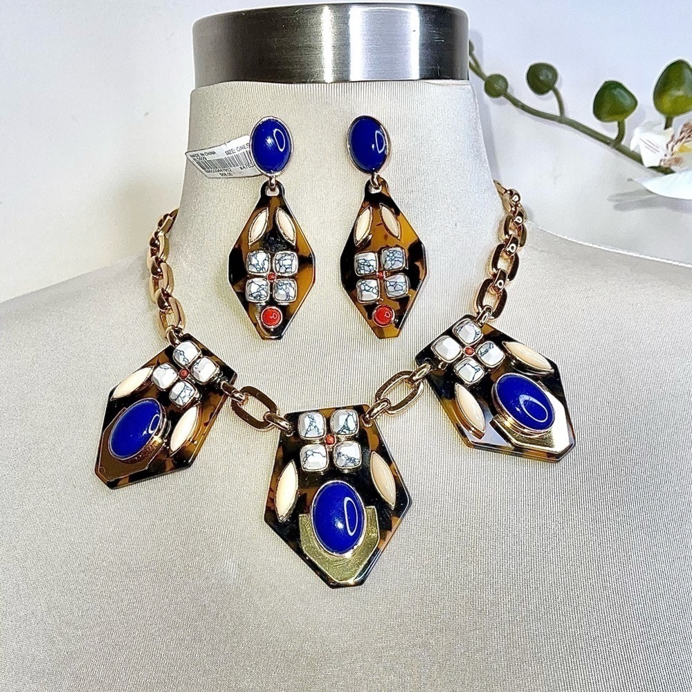 J.Crew Tibetan Tortoiseshell Statement Necklace + NWT Earrings